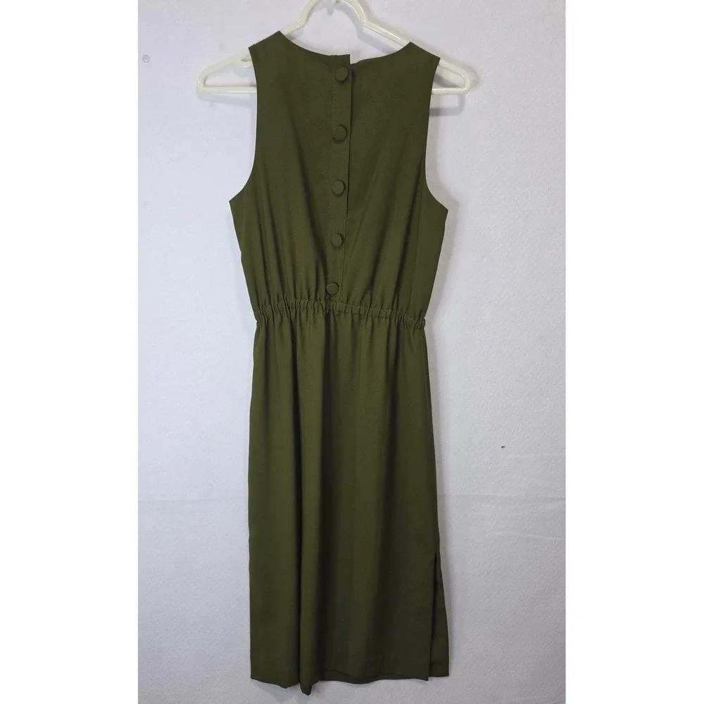 J.Crew Olive Green Sleeveless Elastic Waist Midi Dress with Back Buttons Size 2